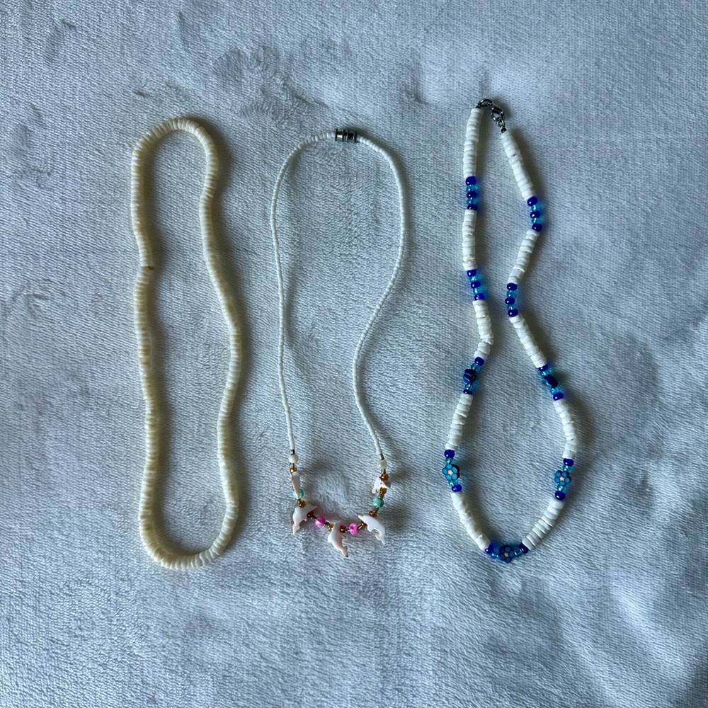 Costal White and Blue Beaded Necklace Set